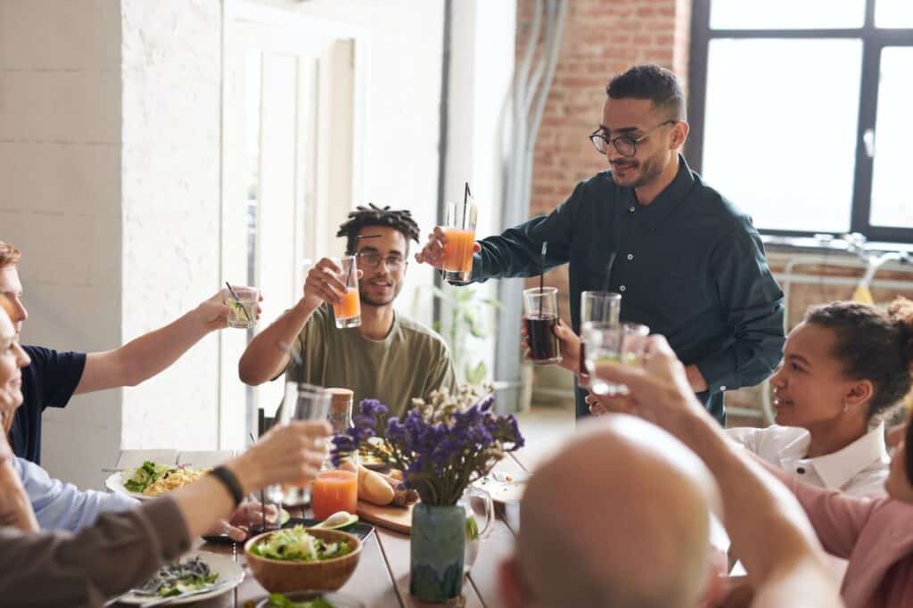 group of friends making toast